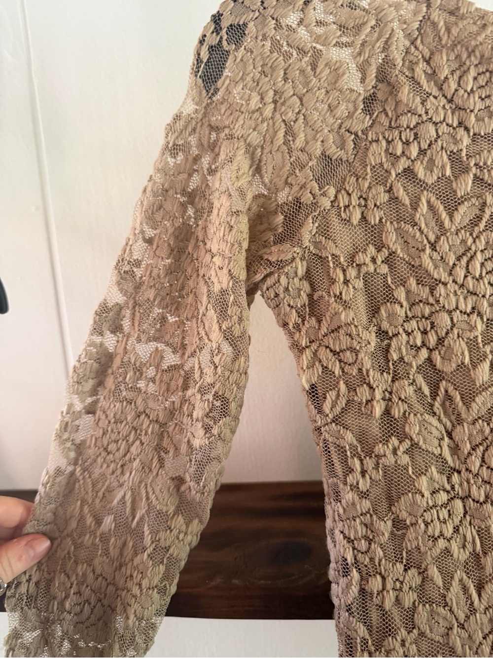 Lace Long Sleeve Crop Top - Taupe - MEDIUM - Picture 2 of 3